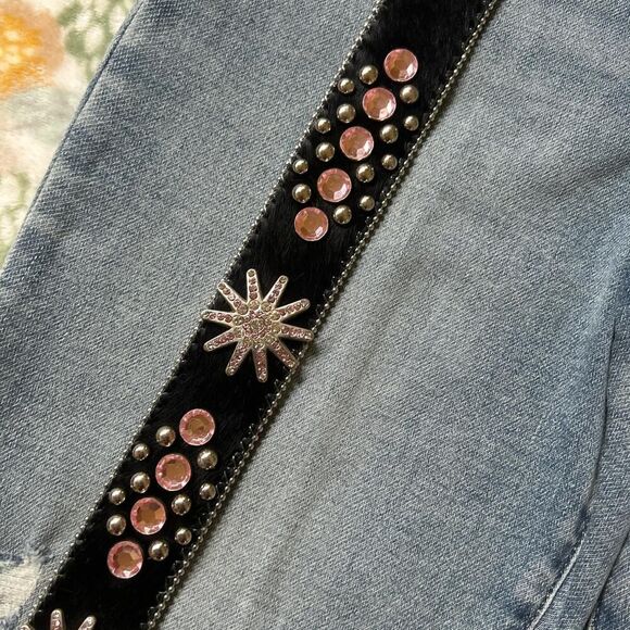 BHW Black and silver and pink leather and cow skin studded belt vintage y2k main image 5